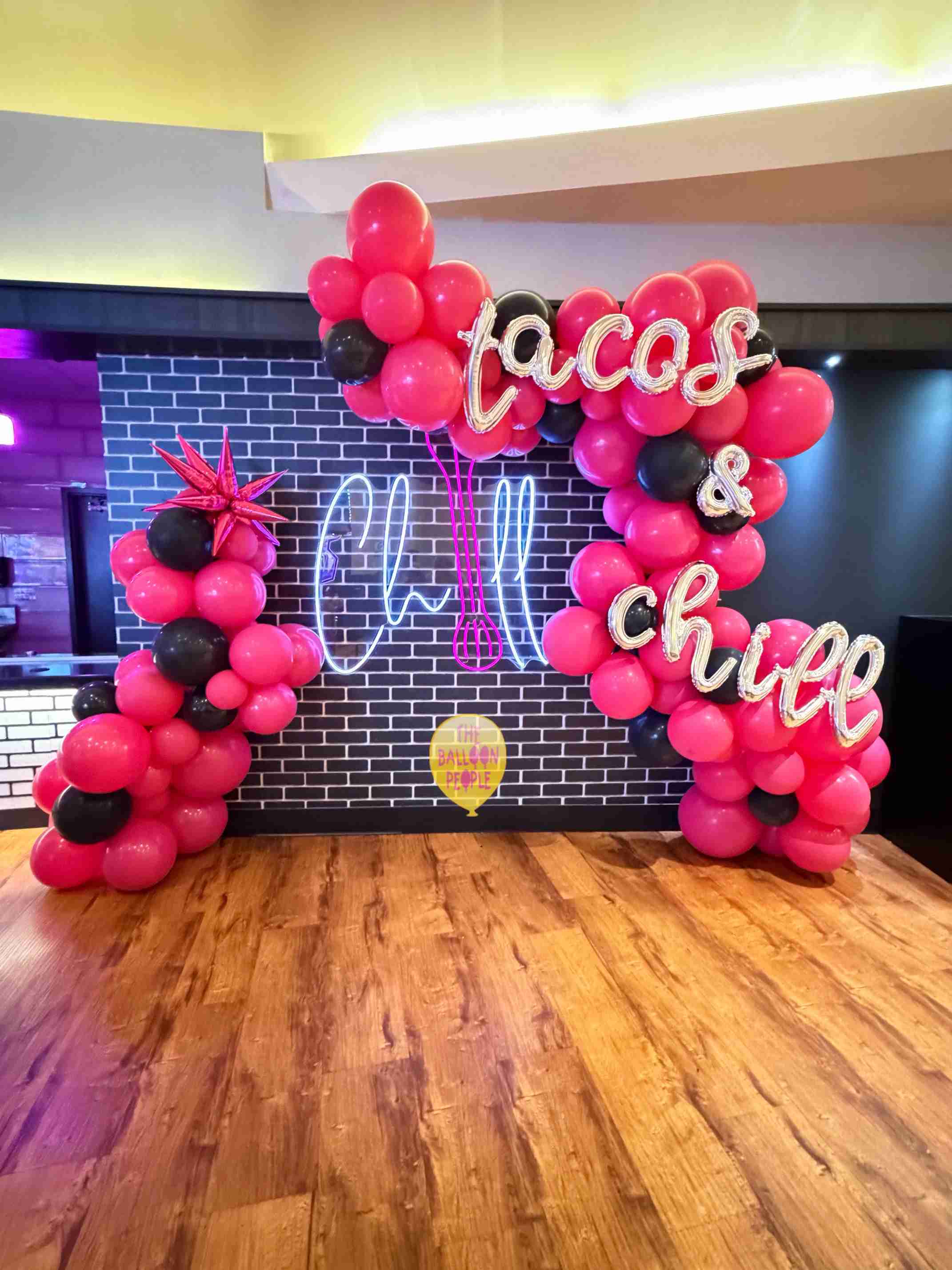 Grand opening of restaurant at a casino, decor affixed to wall