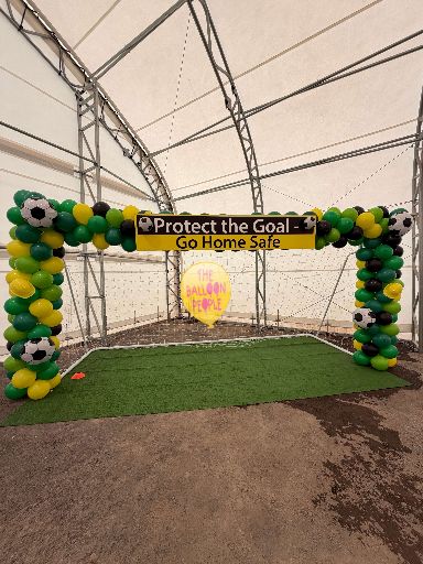 balloon soccer goal with signage for corporate safety event