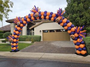 Orange and purple driveway arch