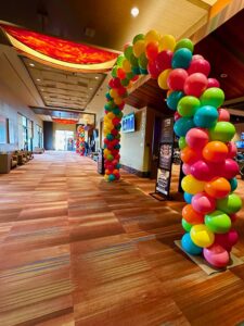 bright Balloon Arches at an entrance