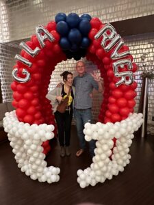 celebrating football season at gila river casino with a giant football helmet made of Balloons