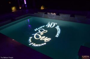 gobo lighting, logo in pool