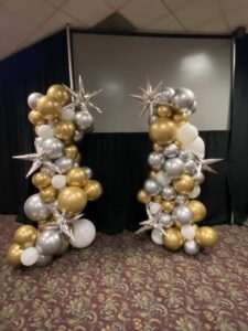 silver, white, and gold Balloon decor
