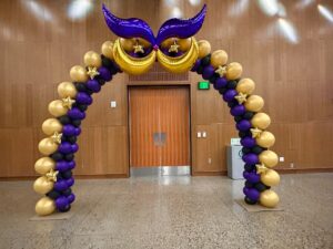 mardi gras Balloon Arches, square packed arch, arch with foils
