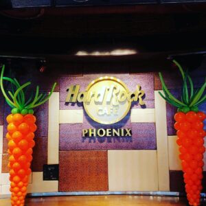 Balloon carrots on a stage