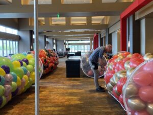 Balloon Drops filled and staged, ready to be installed