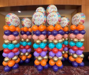 Birthday Balloons columns, columns with foil topper