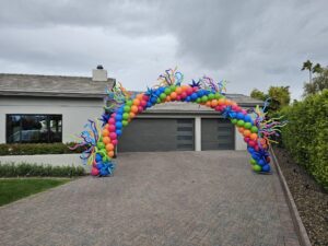rainbow Balloon Arches, squiggly Balloon Arches