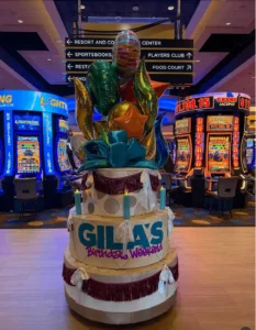 Huge foil balloon bouquet for casino birthday celebration